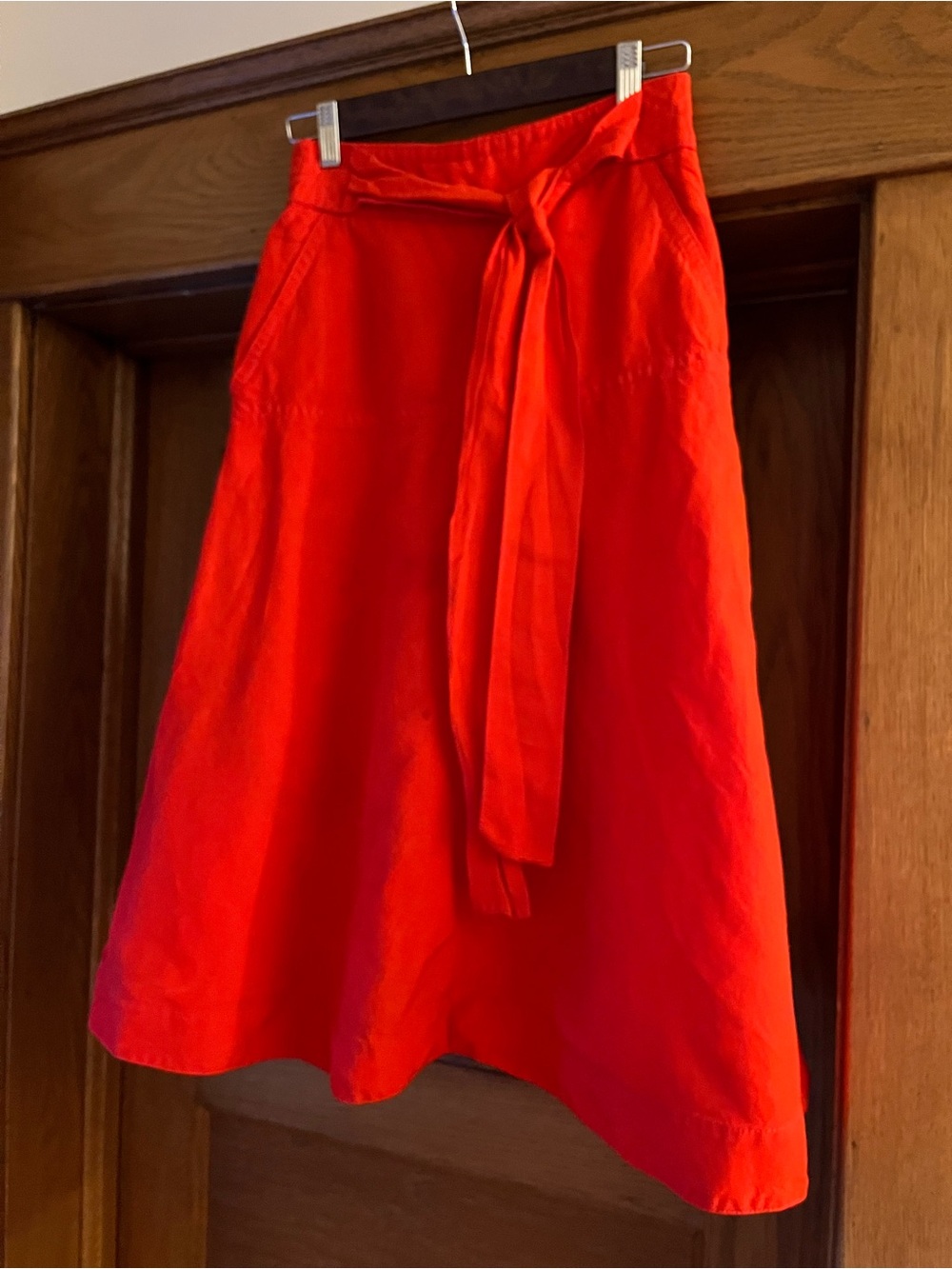 Ann Taylor Vibrant Red Tie-Waist A-Line Skirt